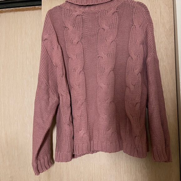 Cozy Cable Knit Turtleneck Sweater- Pink - Picture 3 of 3